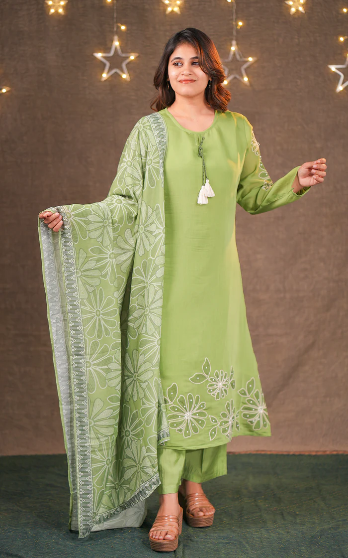 Pista Green Beads Embroidered Aline Kurti (Mishika A)